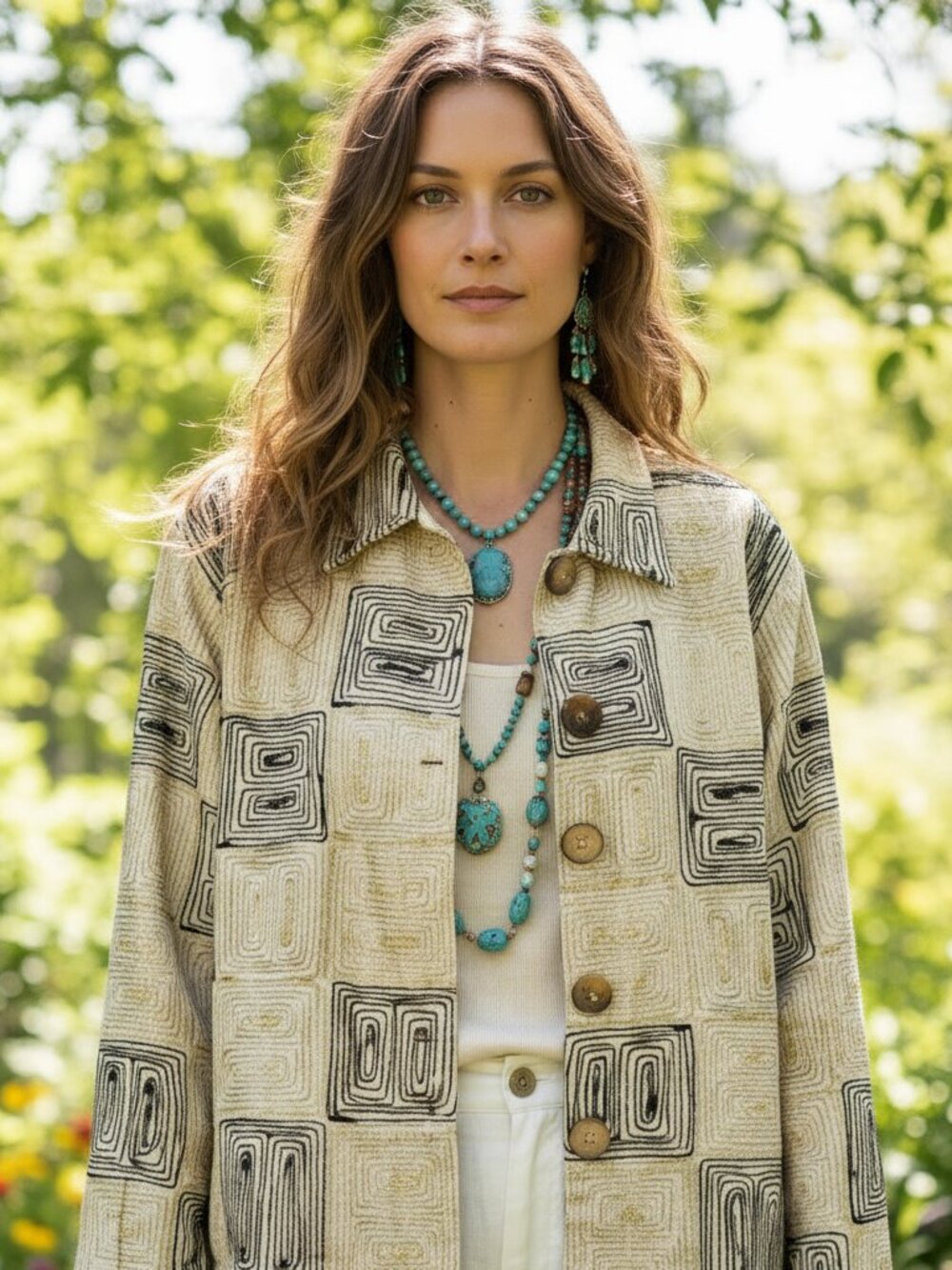 Units PL Blazer Jacket Cream Beige Black Embroidered Linen Cottage Boho Indie